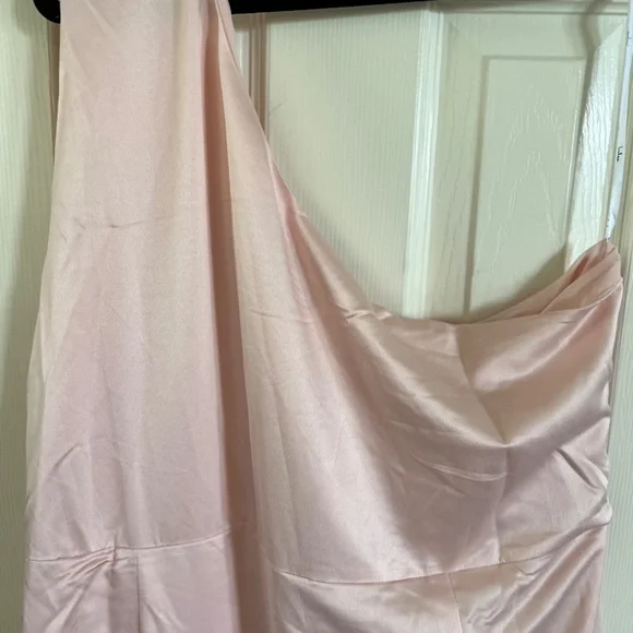 Lulus Dreaming of Elegance Blush Pink Satin One - Shoulder Maxi Dress - Picture 11 of 12